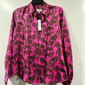 J.Crew Silk Lion Print Button Up Blouse